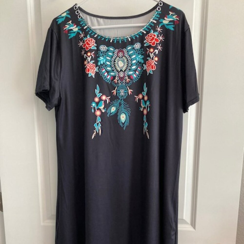 Short Sleeve Ethnic Patterned Dress - XXL